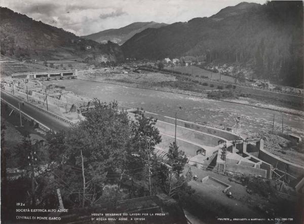 Chiusa - Società elettrica Alto Adige - Impianto idroelettrico di Ponte Gardena - Fiume Adige - Presa d'acqua - Cantiere
