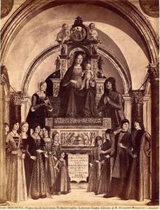 Dipinto - Madonna col bambino e Famiglia di Giovanni II Bentivoglio - Lorenzo Costa - Bologna - Chiesa di S. Giacomo Maggiore