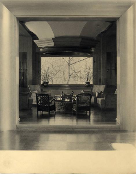 XVI Triennale - Secondo ciclo - Catasto del disegno - Giuseppe de Finetti, progetti 1920-1951 - Sala del camino di Villa ai Ronchi a Vigevano
