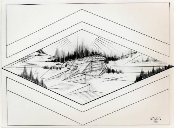 XVI Triennale - Terzo ciclo - La sistemazione del design - L'interno dopo la forma dell'utile (concorso) - Disegno di Gianfranco Di Bernardini