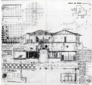 XVI Triennale - Secondo ciclo - Il progetto di architettura - Architetture italiane degli anni '70 - Sezioni e particolari della casa De Bonis di Terni di Mario Ridolfi