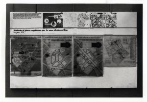 XVI Triennale - Secondo ciclo - Catasto del disegno - Giuseppe de Finetti, progetti 1920-1951 - Pannello con la variante al piano regolatore per la zona di piazza Diaz a Milano