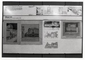 XVI Triennale - Secondo ciclo - Catasto del disegno - Giuseppe de Finetti, progetti 1920-1951 - Pannello con il progetto dell'albergo Scala a Milano