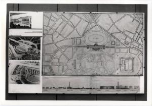 XVI Triennale - Secondo ciclo - Catasto del disegno - Giuseppe de Finetti, progetti 1920-1951 - Pannello con il progetto dell'arena di Milano