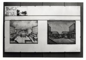 XVI Triennale - Secondo ciclo - Catasto del disegno - Giuseppe de Finetti, progetti 1920-1951 - Pannello con il progetto per l'ingresso di via Manzoni a Milano