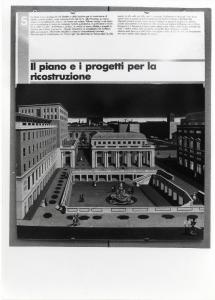 XVI Triennale - Secondo ciclo - Catasto del disegno - Giuseppe de Finetti, progetti 1920-1951 - Pannello con piano e progetti per la ricostruzione