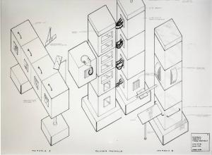 XVI Triennale - Terzo ciclo - La sistemazione del design - L'interno dopo la forma dell'utile (concorso) - Disegno di Matteo Thun