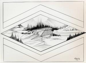 XVI Triennale - Terzo ciclo - La sistemazione del design - L'interno dopo la forma dell'utile (concorso) - Disegno di Gianfranco Di Bernardini