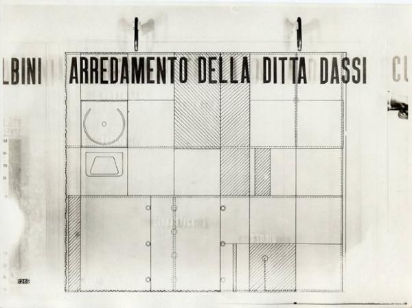 VI Triennale - Mostra dell'arredamento - Stanza per un uomo di Franco Albini - Pannello con la pianta della stanza