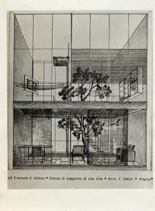 VII Triennale - Galleria dell'arredamento - Seconda parte - Stanza di soggiorno in una villa di Franco Albini - Studio per l'allestimento