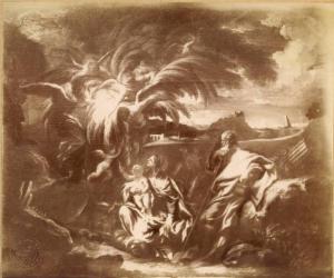 Pittore genovese seconda metà sec. XVII (seguace di Domenico Piola?) - Riposo durante la fuga in Egitto - Dipinto su tela