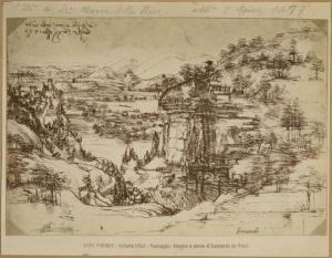 Leonardo da Vinci - Paesaggio con vallata sulle rive dell'Arno - Disegno - Firenze - Uffizi