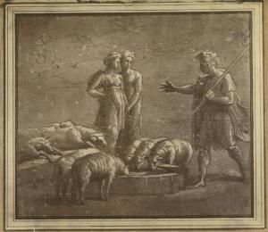 Sanzio, Raffaello - Giacobbe e le figlie di Labano al pozzo - Storie di Giacobbe - Disegno preparatorio per affresco - Vienna - Albertina