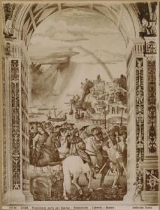 Pinturicchio - La partenza di Piccolomini per il Concilio di Basilea - Affresco - Siena - Duomo