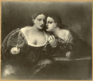 Pittore veneziano prima metà sec. XVI o possibile falso sec. XIX - Doppio ritratto femminile - Dipinto - Olio su tela