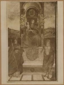 Pellegrino da Modena - Madonna con Bambino fra i santi Geminiano e Girolamo - Dipinto su tavola - Ferrara - Pinacoteca Comunale