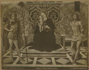 Fiorenzo di Lorenzo (attr.) - Madonna con Bambino in trono e i santi Cristoforo e Sebastiano - Dipinto - Tempera su tavola - Francoforte - Staedelmuseum Kunstinstitut