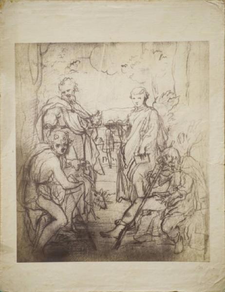 Allegri, Antonio detto Correggio - Studio di quattro figure di santi in un paesaggio - Disegno - Firenze - Uffizi - Gabinetto dei disegni