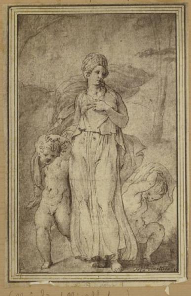 Abate, Niccolò dell'? - Figura femminile con due bambini - Disegno - Vienna - Albertina