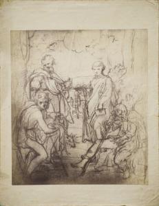 Allegri, Antonio detto Correggio - Studio di quattro figure di santi in un paesaggio - Disegno - Firenze - Uffizi - Gabinetto dei disegni