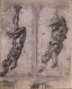 Andrea d'Agnolo detto Andrea del Sarto - Due studi per gli Impiccati - Disegno - Firenze - Uffizi - Gabinetto dei Disegni e delle Stampe