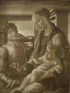 Botticelli, Sandro - Madonna con bambino e un angelo recante grano e uva - Dipinto - Tempera su tavola - Roma - Palazzo Chigi