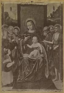 Ambrogio da Fossano detto Bergognone - Madonna con Bambino in trono tra san Girolamo, san Pietro, san Lorenzo, sant'Antonio Abate, san Paolo, san Giovanni Battista - Dipinto