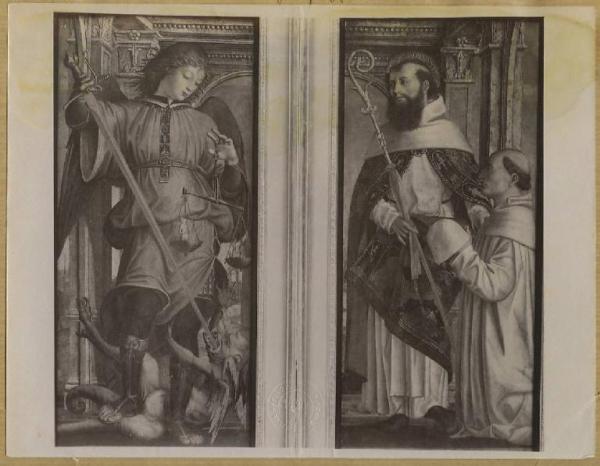 Zenale, Bernardino - San Michele Arcangelo, san Bernardo con monaco cistercense - Scomparti di polittico - Dipinto su tavola