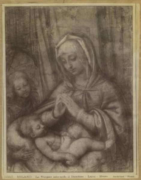 Luini, Bernardino - Madonna in adorazione del Bambino con san Giovannino - Disegno - Cartone preparatorio - Milano - Pinacoteca di Brera
