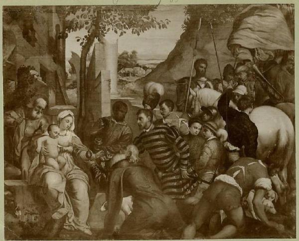Copia da Jacopo Bassano - Adorazione dei Magi - Dipinto - Olio su tela - San Pietroburgo - Ermitage