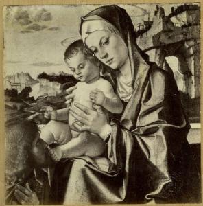 Cincani, Bartolomeo detto Bartolomeo Montagna? - Madonna con Bambino e devoto - Dipinto - Londra - Collezione Mond
