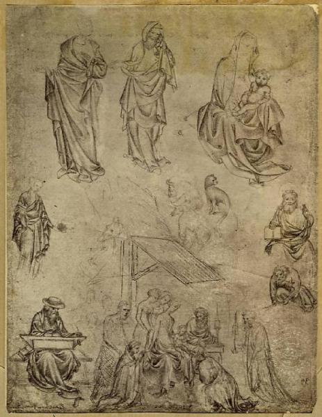 Michelino da Besozzo - Studi di figure di santi, madonna con Bambino, animali, Adorazione dei magi - Disegno - Vienna - Albertina