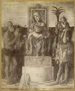 Bonsignori, Francesco - Madonna con Bambino in trono e i santi Onofrio, Girolamo, Cristoforo e un vescovo (Pala Dal Bovo) - Dipinto - Verona