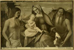 Basaiti, Marco - Madonna con Bambino tra san Sebastiano, san Girolamo e donatore - Dipinto su tavola - Monaco - Alte Pinakothek