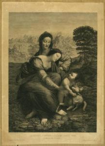 Gaujean, Eugène (copia da Leonardo da Vinci) - Sant'Anna e Madonna con Bambino che gioca con l'agnello - Incisione