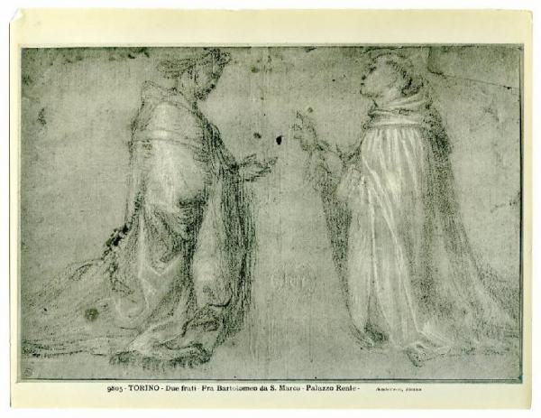 Bartolomeo della Porta detto Fra' Bartolomeo - Due studi per figure genuflesse - Disegno - Torino - Boblioteca Reale