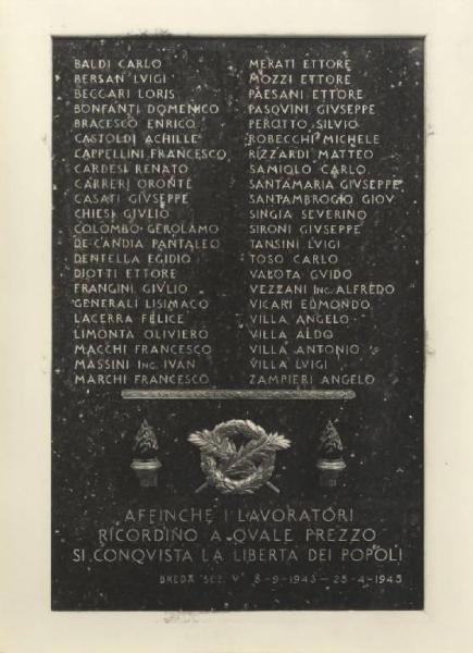 Caduti della sezione V Aeronautica della Breda - Lapide commemorativa