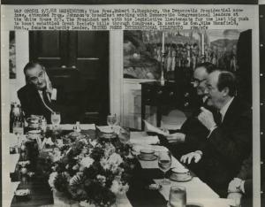 Washington (D.C.) - Elezioni presidenziali negli Stati Uniti d'America 1968 - Casa Bianca: interno - Il presidente Johnson, il candidato democratico Humphrey e il senatore Mike Mansfield a colazione