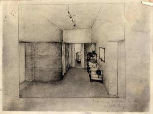 Veduta interni - Disegno Spogliatoio della sartoria - Esposizione Internazionale - Monza 1930