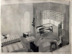 Veduta interni - Disegno Atelier della sartoria - Esposizione Internazionale - Monza 1930