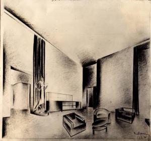 Veduta interni - Disegno dell'Architetto Terragni - Esposizione Internazionale - Monza 1930