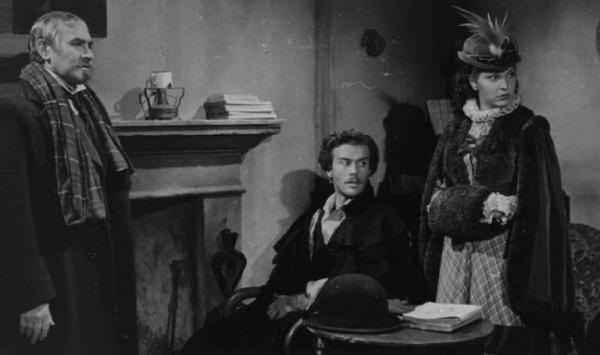Scena del film "Giacomo l'idealista" - Regia Alberto Lattuada - 1943 - Gli attori Massimo Serato, Armando Migliari e Tina Lattanzi