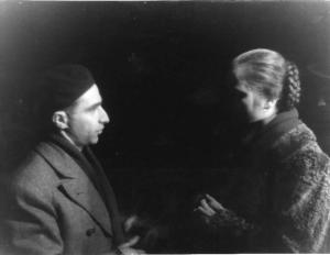 Set del film "Giacomo l'idealista" - Regia Alberto Lattuada - 1943 - Il regista Alberto Lattuada e l'attrice Marina Berti