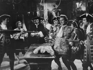 Scena del film "A fil di spada" - Regia Carlo Ludovico Bragaglia - 1952 - Gli attori Arturo Bragaglia, Enrico Glori e Frank Latimore tenuto a forza da due soldati