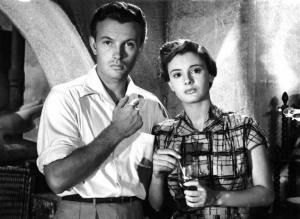 Scena del film "Gli angeli del quartiere" - Regia Carlo Borghesio - 1952 - Gli attori Jacques Sernas e Rossana Podestà