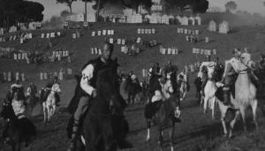 Set del film "Attila" - Regia Pietro Francisci - 1954 - Soldati a cavallo in battaglia