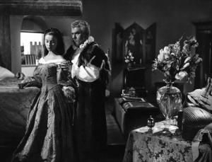 Scena del film "Beatrice Cenci" - Regia Riccardo Freda - 1956 - Gli attori Mireille Granelli e Gino Cervi