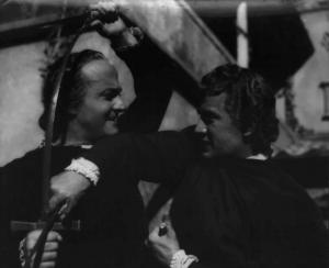 Scena del film "La Congiura dei Pazzi" - Regia Ladislao Vajda - 1940 - Gli attori Osvaldo Valenti e Leonardo Cortese duellano