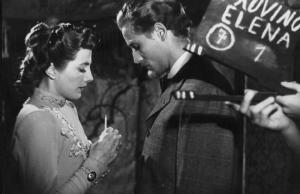 Fotografia del film "Daniele Cortis" - Regia Mario Soldati 1947 - L'attrice Sarah Churchill e l'attore Vittorio Gassman nel momento del ciak.