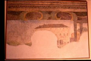Villa Gallia / Dipinto murale al primo piano raffigurante la villa cinquecentesca